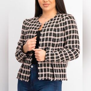 CeCe Tweed Frayed Blazer Jacket, Size 12